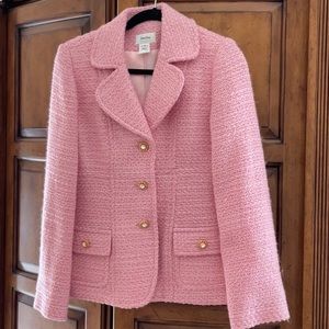 Gorgeous Newman Marcus pink blazer with gold/crystal buttons.